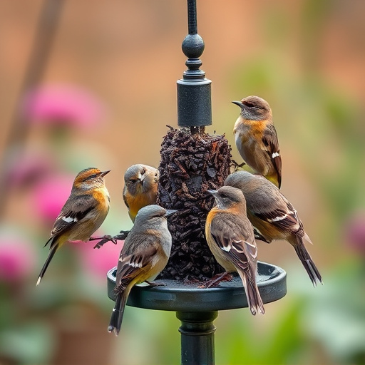 Small garden birds gathered around suet