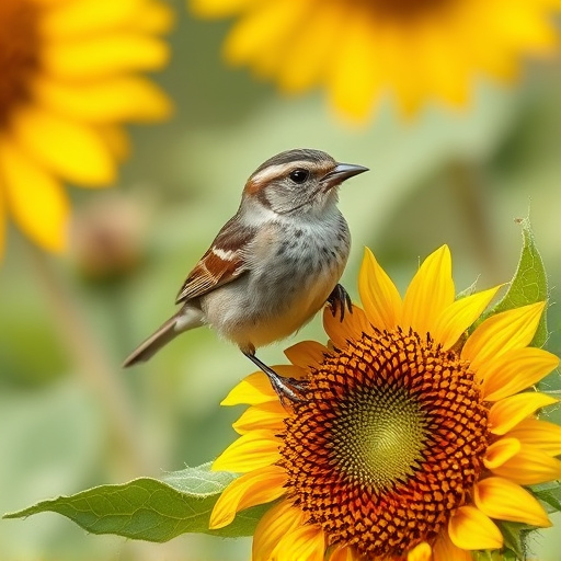 Sparrow enjoying sunflower hearts in garden