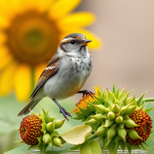 Sparrow enjoying sunflower hearts in garden