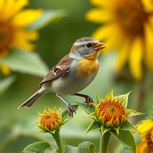 Sparrow enjoying sunflower hearts in garden