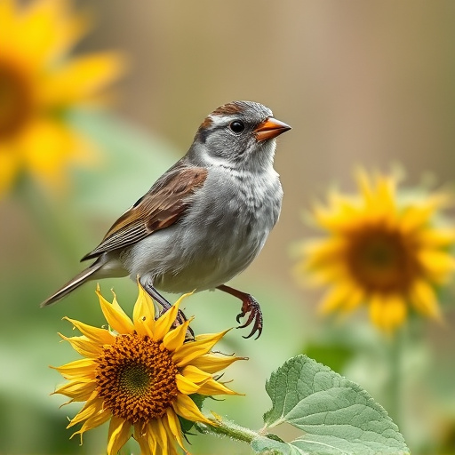 Sparrow enjoying sunflower hearts in garden