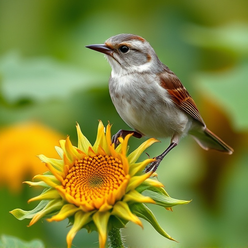 Sparrow enjoying sunflower hearts in garden