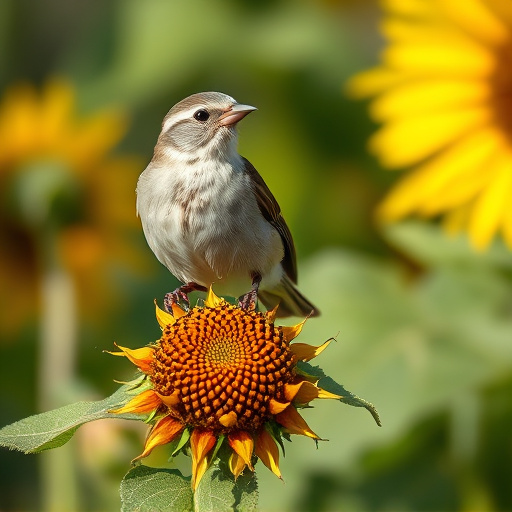 Sparrow enjoying sunflower hearts in garden