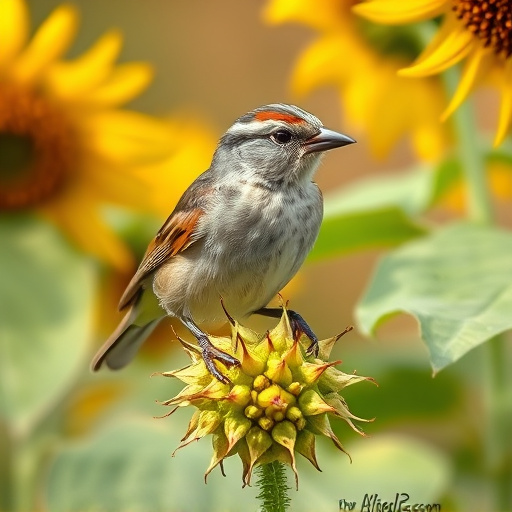 Sparrow enjoying sunflower hearts in garden