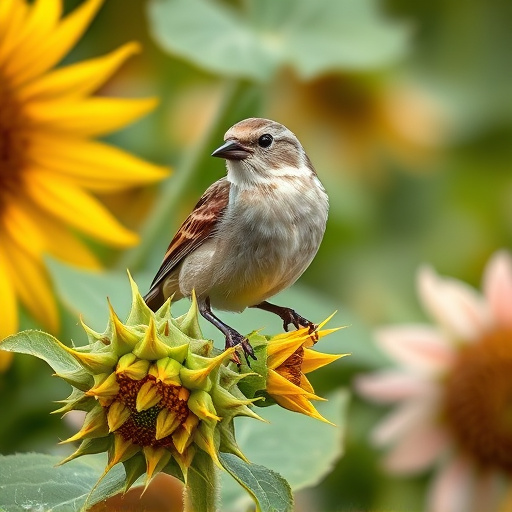 Sparrow enjoying sunflower hearts in garden