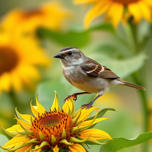 Sparrow enjoying sunflower hearts in garden