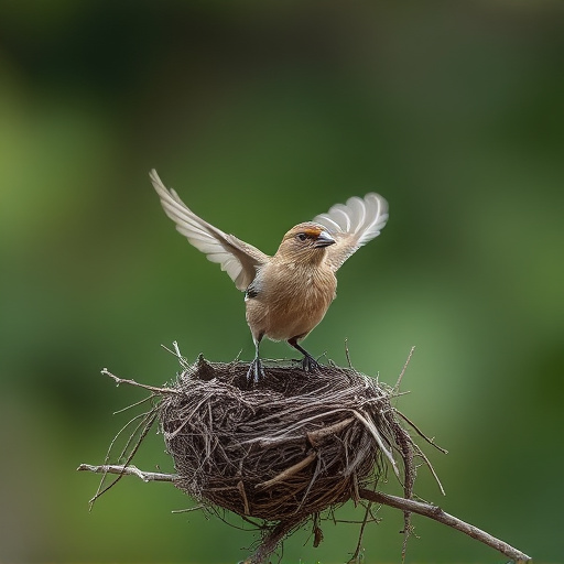 Sparrow leaving an abandoned nest