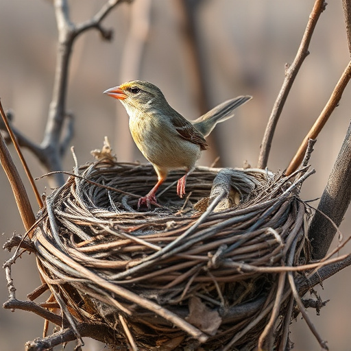 Sparrow leaving an abandoned nest