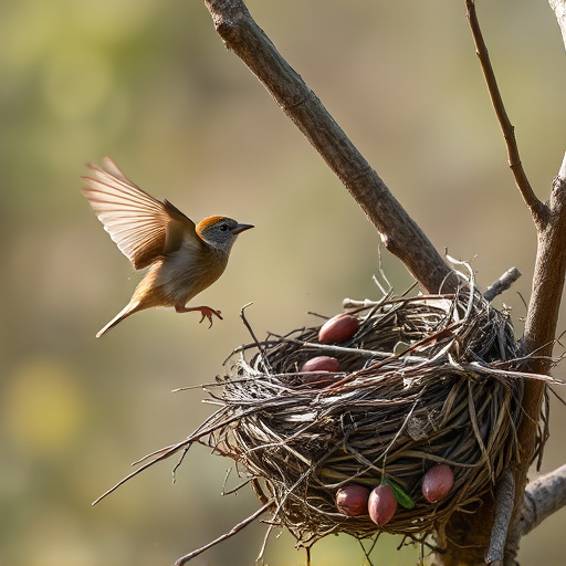 Sparrow leaving an abandoned nest