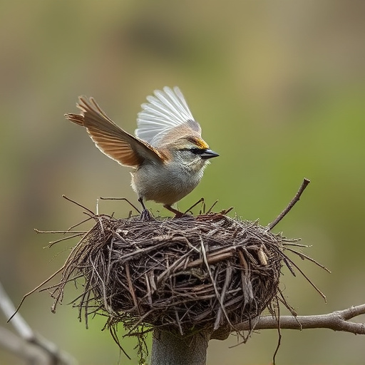 Sparrow leaving an abandoned nest