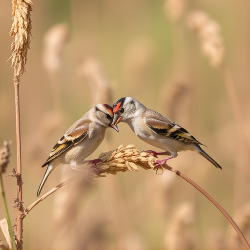 Sparrows feeding on millet seeds