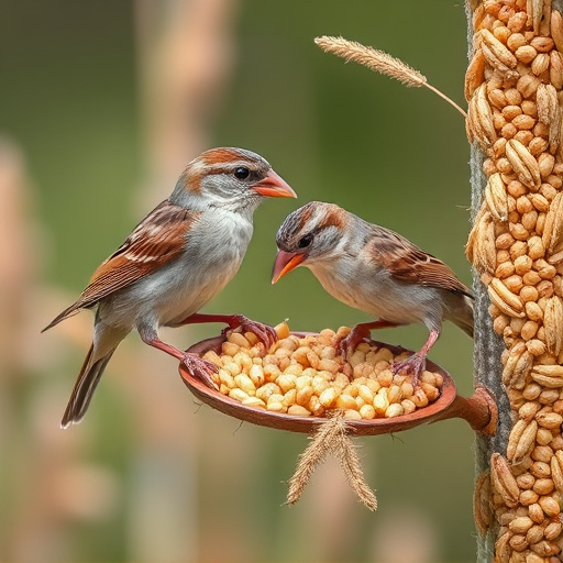 Sparrows feeding on millet seeds