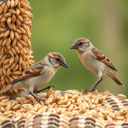 Sparrows feeding on millet seeds