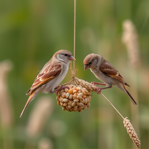 Sparrows feeding on millet seeds