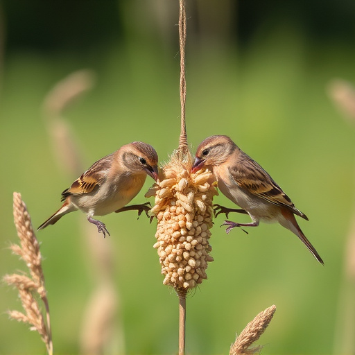Sparrows feeding on millet seeds