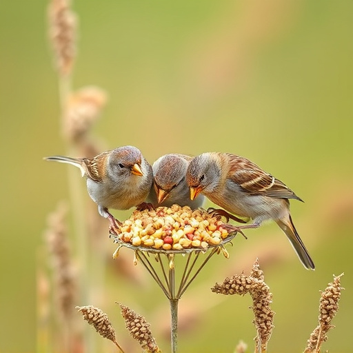 Sparrows feeding on millet seeds