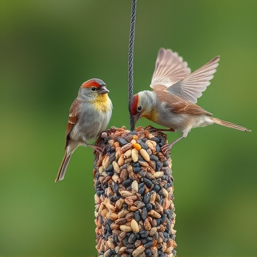 Sparrows feeding on seed mix