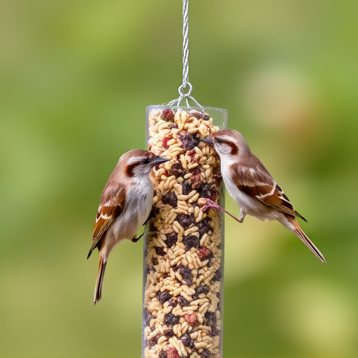Sparrows feeding on seed mix