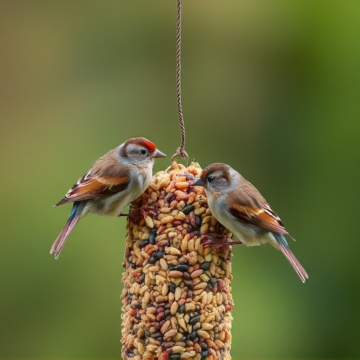 Sparrows feeding on seed mix