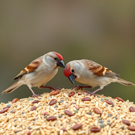Sparrows feeding on seed mix