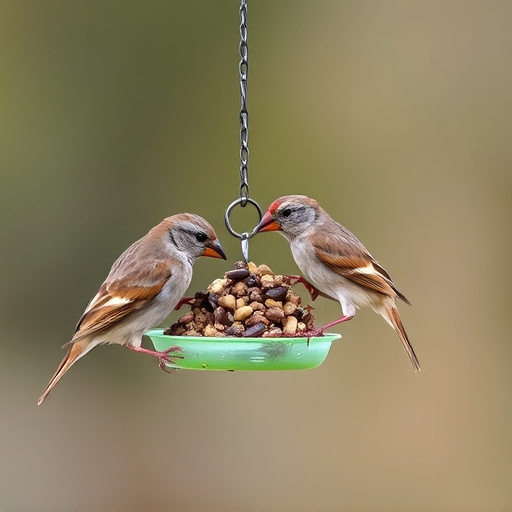 Sparrows feeding on seed mix
