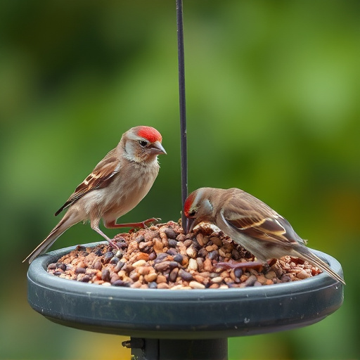 Sparrows feeding on seed mix