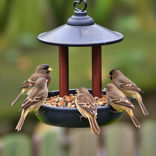 Sparrows gathering around seed tray