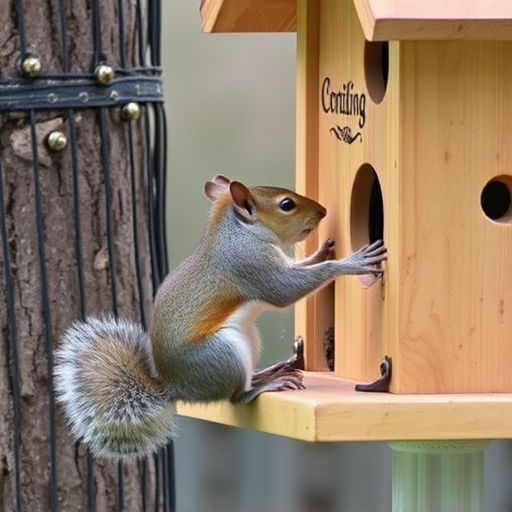 Squirrel attempting to access guarded feeder