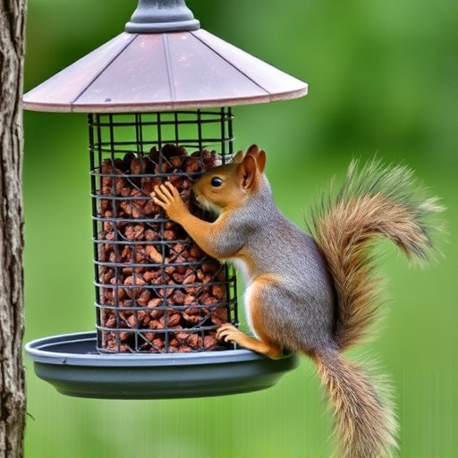 Squirrel attempting to access guarded feeder