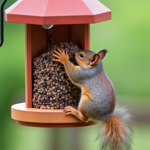 Squirrel attempting to access guarded feeder