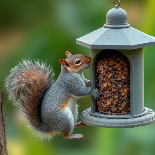 Squirrel attempting to access guarded feeder