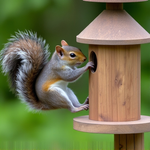 Squirrel attempting to access guarded feeder