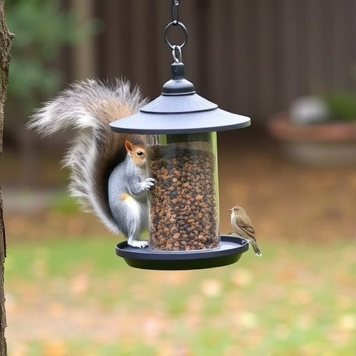 Squirrel-proof bird feeder in backyard