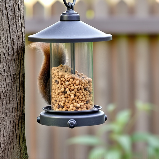 Squirrel-proof bird feeder in backyard