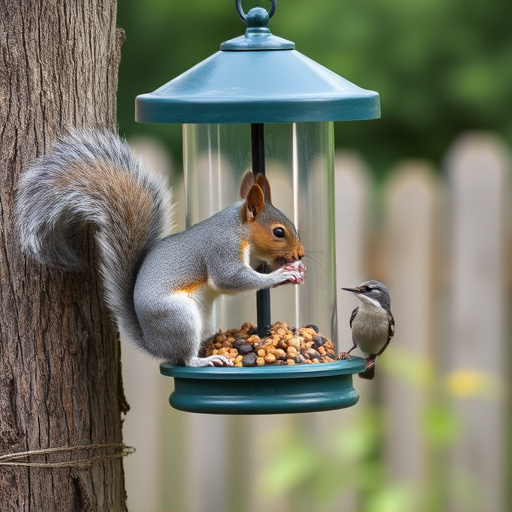 Squirrel-proof bird feeder in backyard