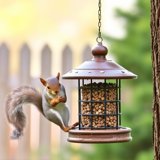 Squirrel-proof bird feeder in backyard