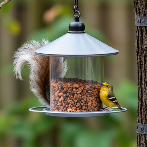 Squirrel-proof bird feeder in backyard