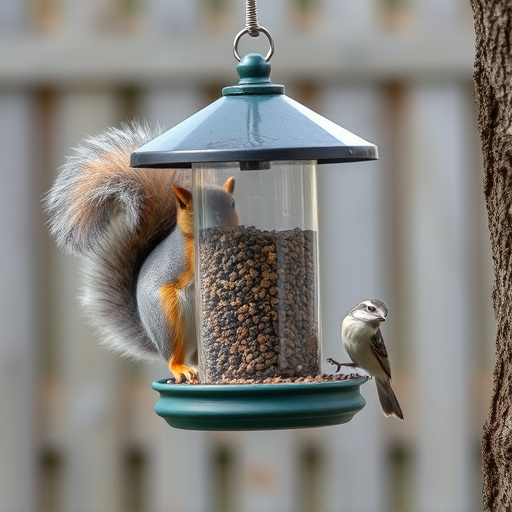 Squirrel-proof bird feeder in backyard