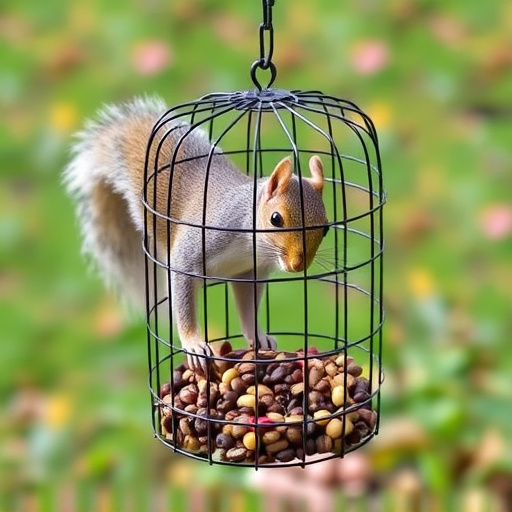 Squirrel-proof cage over ground bird feed