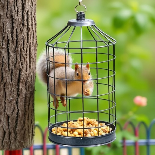 Squirrel-proof cage over ground bird feed