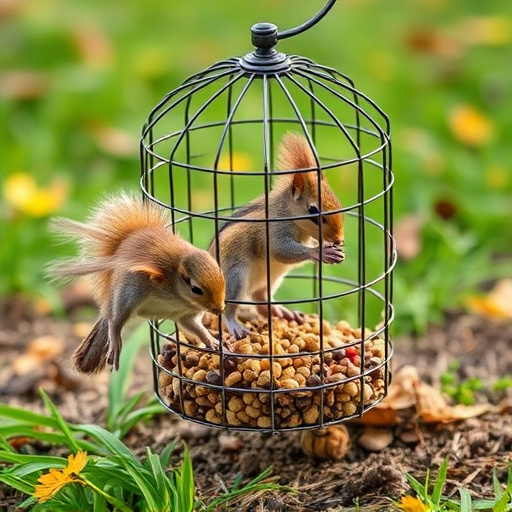 Squirrel-proof cage over ground bird feed