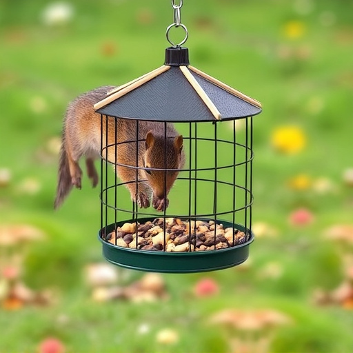 Squirrel-proof cage over ground bird feed