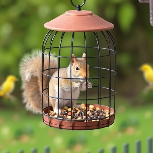 Squirrel-proof cage over ground bird feed