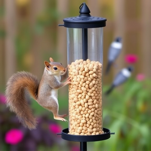 Squirrel-proof peanut feeder in garden