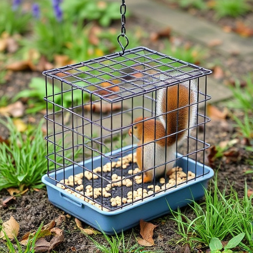 Squirrel-resistant cage over ground seed tray