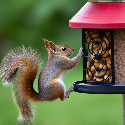 Squirrel trying to access secured feeder