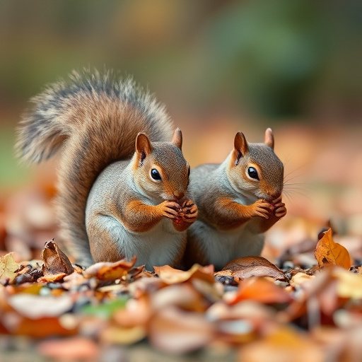 Squirrels near autumn bird food