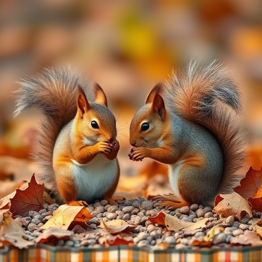 Squirrels near autumn bird food