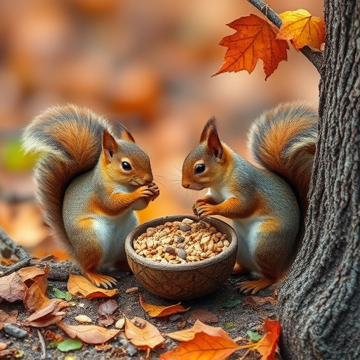 Squirrels near autumn bird food