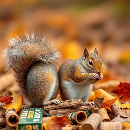 Squirrels near autumn bird food
